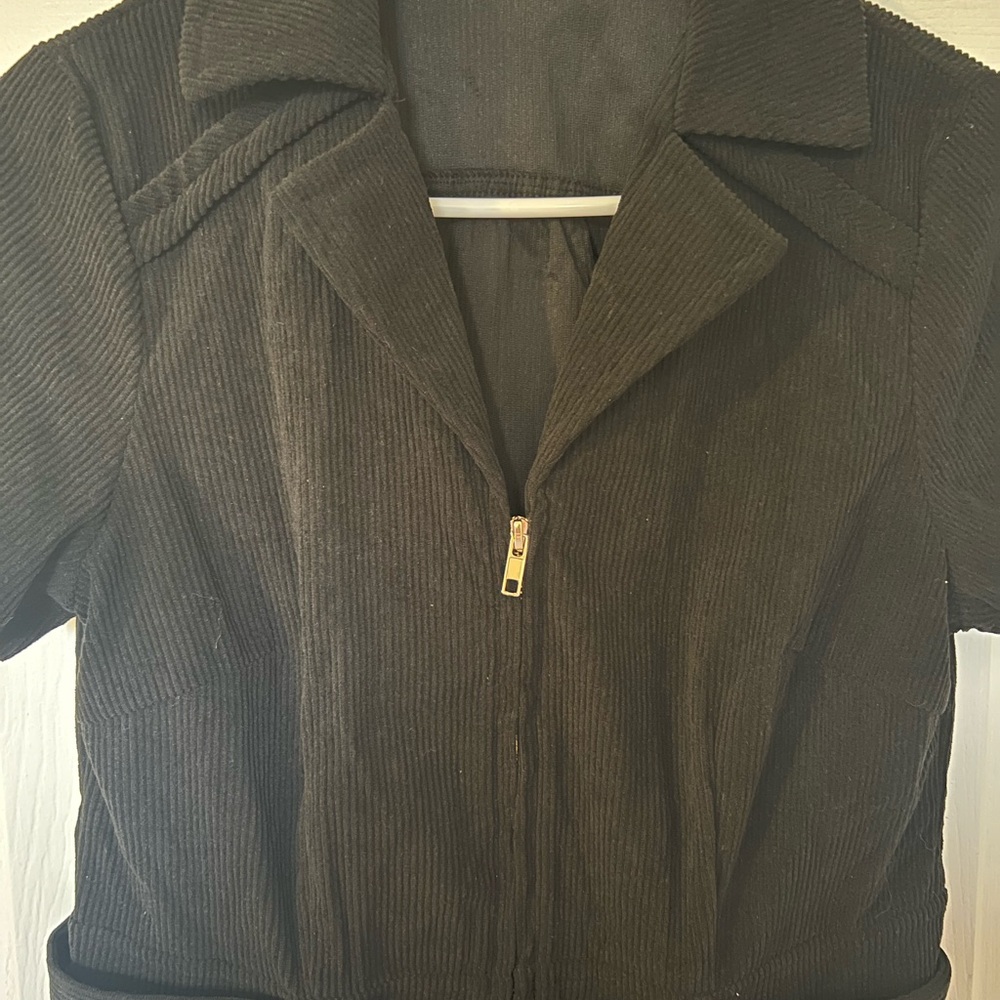 Women’s Corduroy Zip Up, Black Belted Dress - Picture 4 of 5